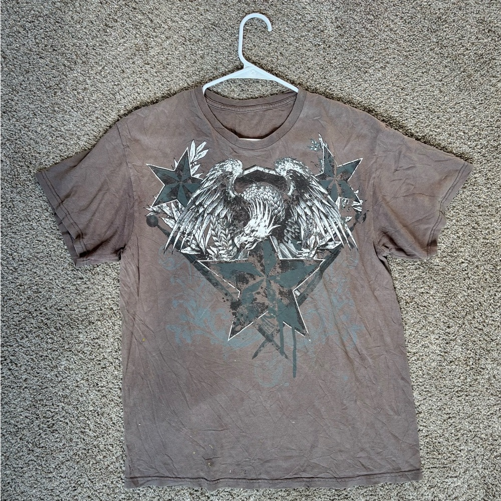 Star & Eagle Graphic T-Shirt Grey/Brick | Y2K Grunge | Large